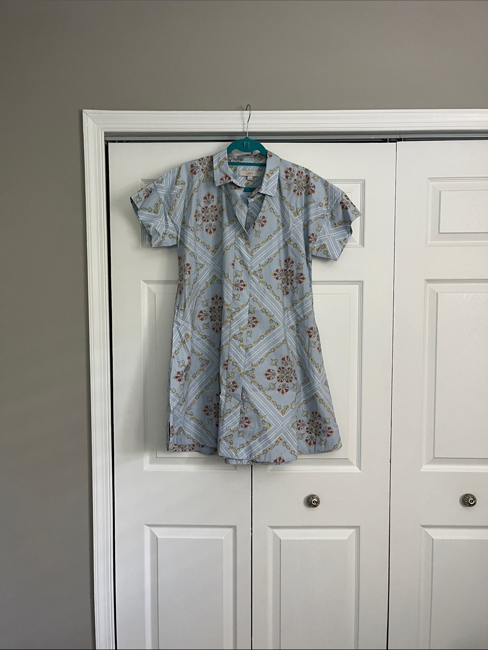 LOFT Light Blue Floral Shirt Dress